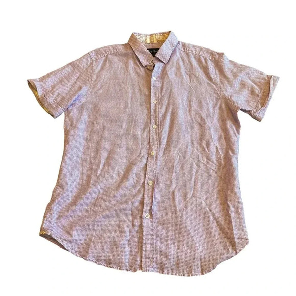 Robert Graham Purple Button-Down Short Sleeve Shirt Top Linen Size Large Men's - Picture 1 of 11